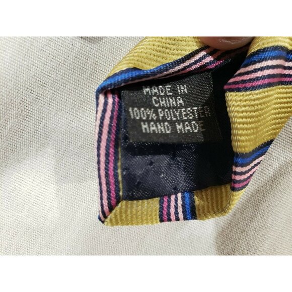 Borrelli Mens Gold/Pink/Blue Striped Hand Stitched Dress Tie - Picture 3 of 5